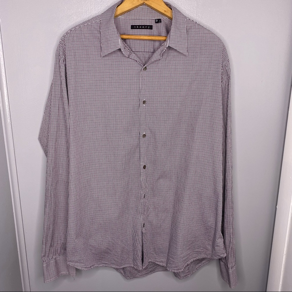 THEORY Maroon Plaid Button Down Shirt